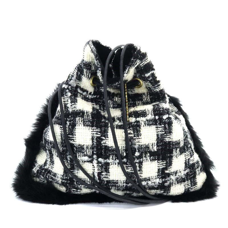 シャルマントサック CHARMANT SAC ハンドバッグ ツイード ファー 巾着 
