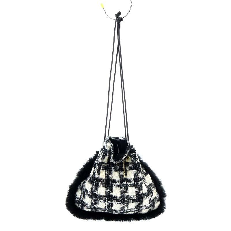 シャルマントサック CHARMANT SAC ハンドバッグ ツイード ファー 巾着 
