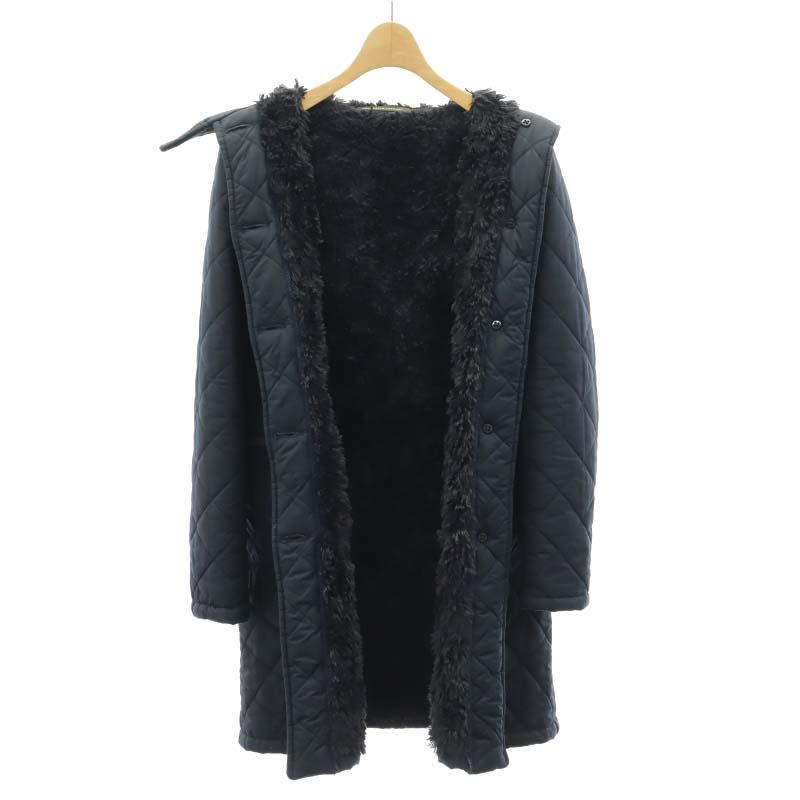 【マッキントッシュ】キルティングボアコート（L）ブラック　裏ファー　フード付き 美品 マッキントッシュ MACKINTOSH 裏ボア ブラック キルティング