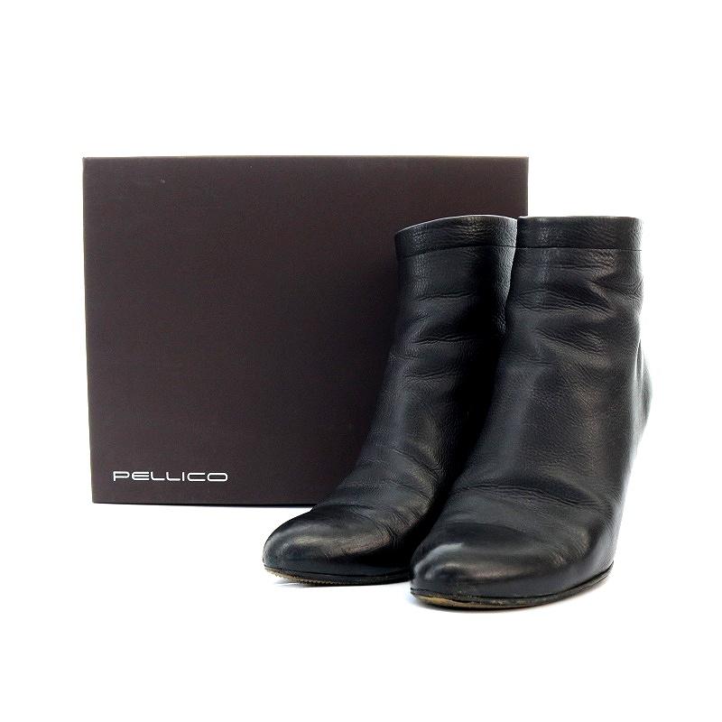 PELLICO ペリーコ ショートブーツ レザー ブラック 37 PELLICO ペリーコ レザー ショートブーツ ブラック バックジップ 37
