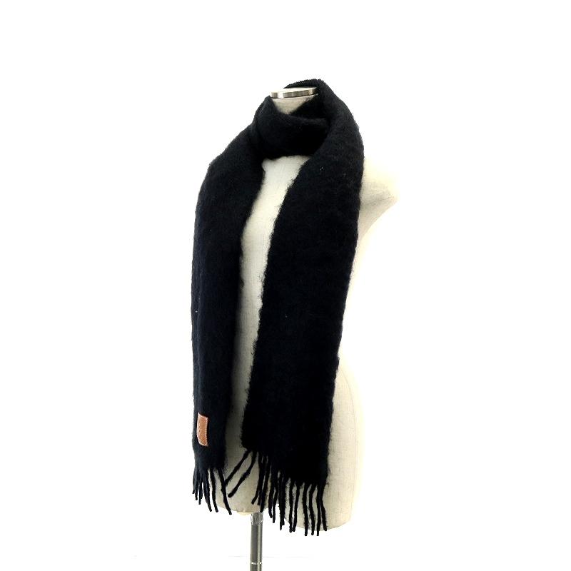 ロエベ LOEWE マフラー モヘア フリンジ 黒 ブラック □OH /AK2  