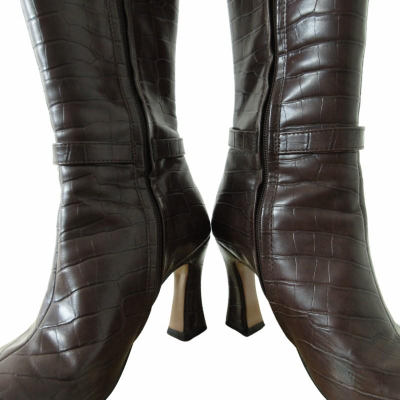 靴 Herlipto Back Slit Long Boots espresso Square Toe Long Boots