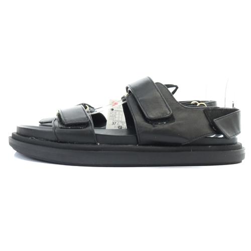 未使用品 ザラ ZARA Leather Chunky Platform Hook Loop Strap Sandals サンダル ストラップ レザー 24cm 黒 ブラック /SR14 レディース｜vectorpremium｜02
