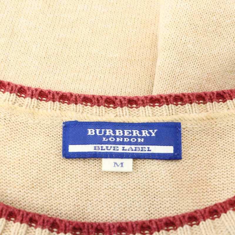 バーバリーブルーレーベル BURBERRY BLUE LABEL 胸ポケット 袖チェックニット カットソー 半袖 M ベージュ /AT ■OS レディース｜vectorpremium｜03