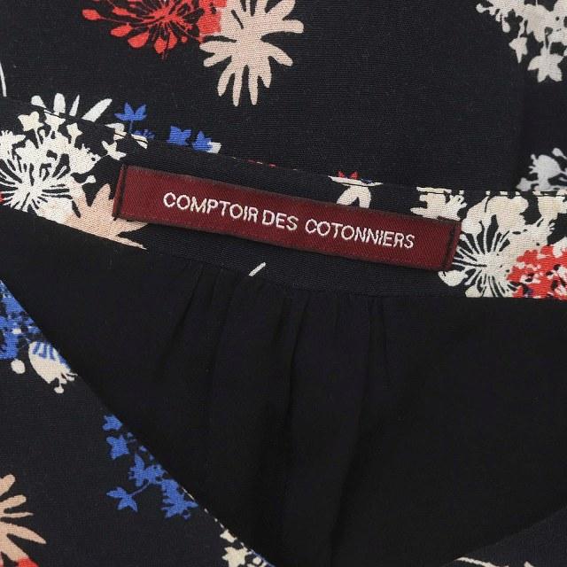 コントワーデコトニエ COMPTOIR DES COTONNIERS フラワー柄Vネックワンピース 膝丈 長袖 11 黒 ブラック マルチカラー /DO ■OS ■SH レデ｜vectorpremium｜03