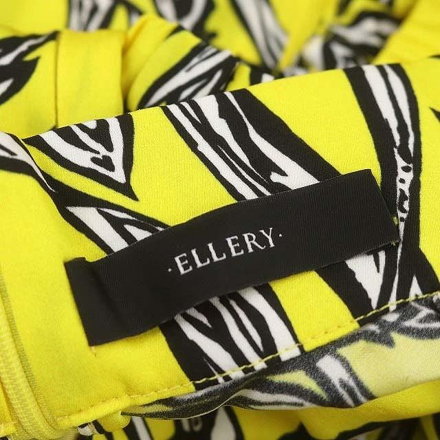 未使用品 エラリー ELLERY プリントオープンショルダーマキシワンピース ロング ハイネック 五分袖 シルク US2 黄色 黒 白 /DO ■OS ■SH｜vectorpremium｜03