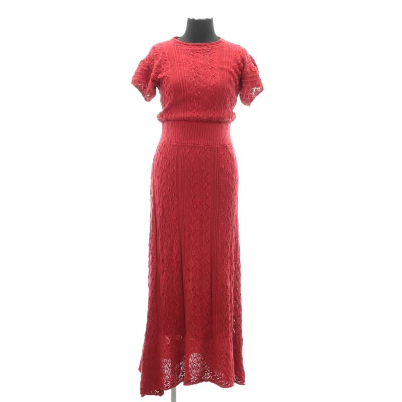エフラ efla カギ編みレースニットワンピース ロング 半袖 F 赤 レッド  