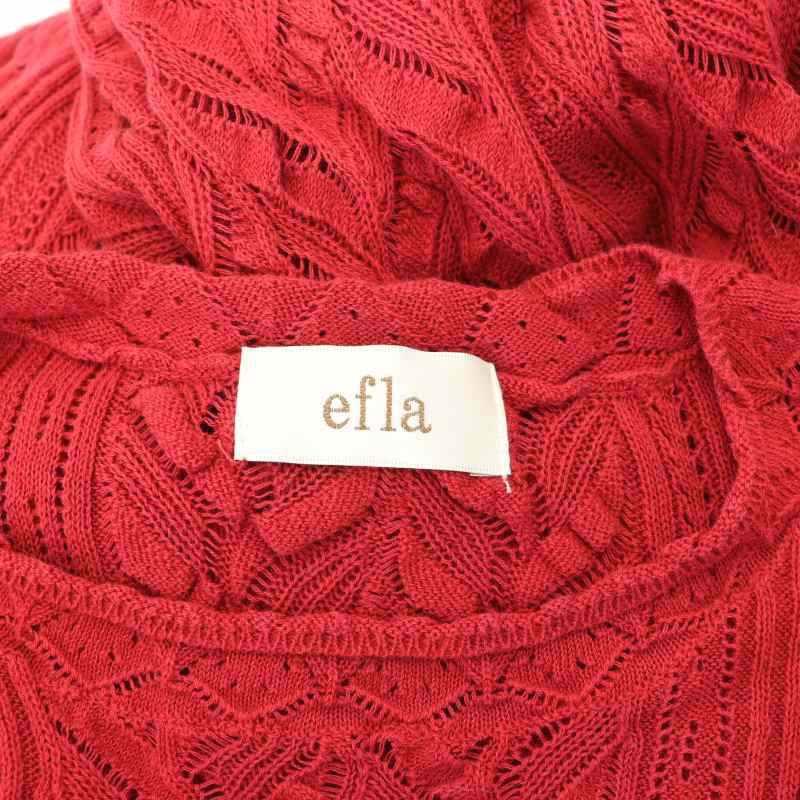 エフラ efla カギ編みレースニットワンピース ロング 半袖 F 赤 レッド  