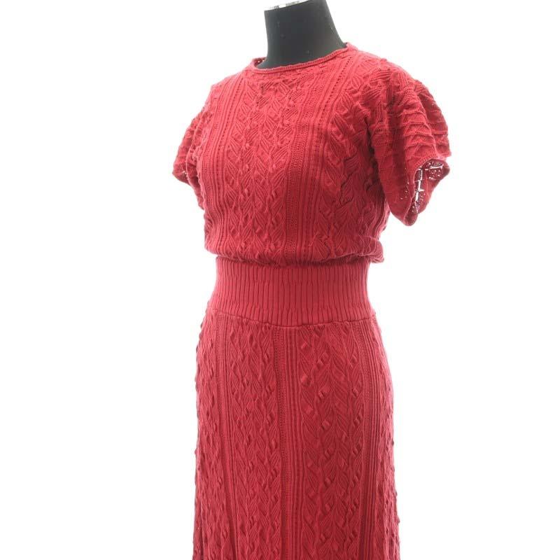 エフラ efla カギ編みレースニットワンピース ロング 半袖 F 赤 レッド  