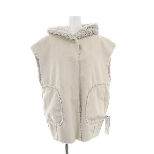 未使用品 スリードッツ three dots Double face fake fur hooded vest ベスト ダブルフェイス フェイクファー フード アウター S ライトベ｜vectorpremium｜02