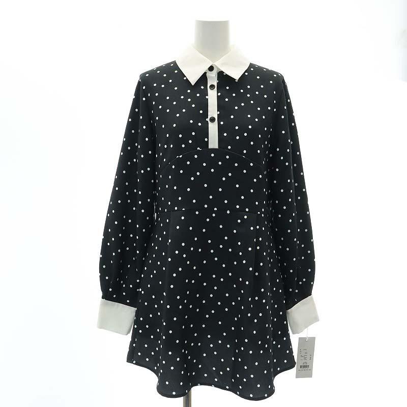 未使用品 シェリエ sheller Dotシャツドレス ワンピース ミニ 長袖 F 
