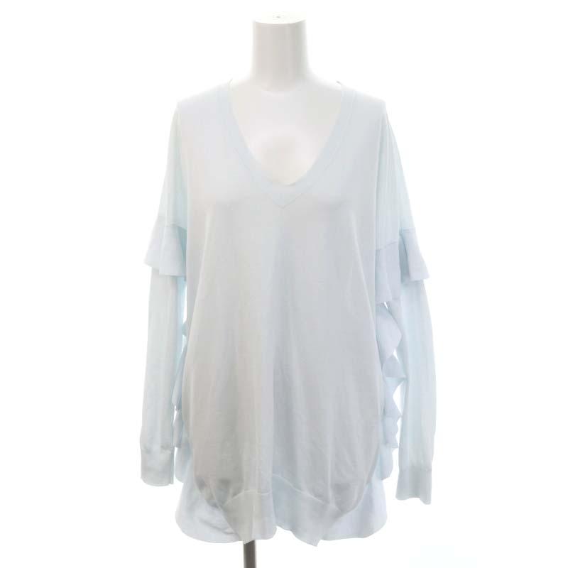 【美品】Drawer ドゥロワー 18GコットンVネックフリルニット 美品❣️ ドゥロワー 2021SS 18GコットンVネックフリルニット