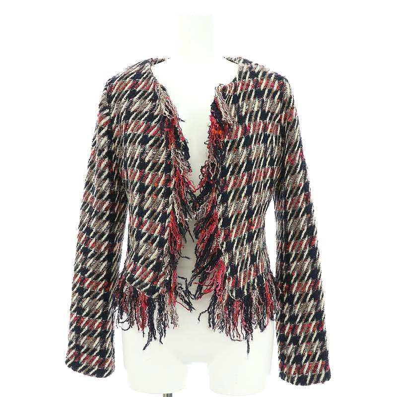 リエンダ rienda MLT Italian Tweed Fringe JK ジャケット ノーカラー 