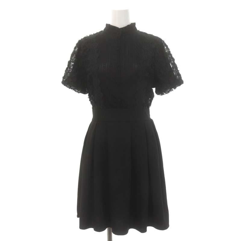 エミリアウィズ EmiriaWiz 刺繍 レース ワンピース ひざ丈 半袖 M 黒  