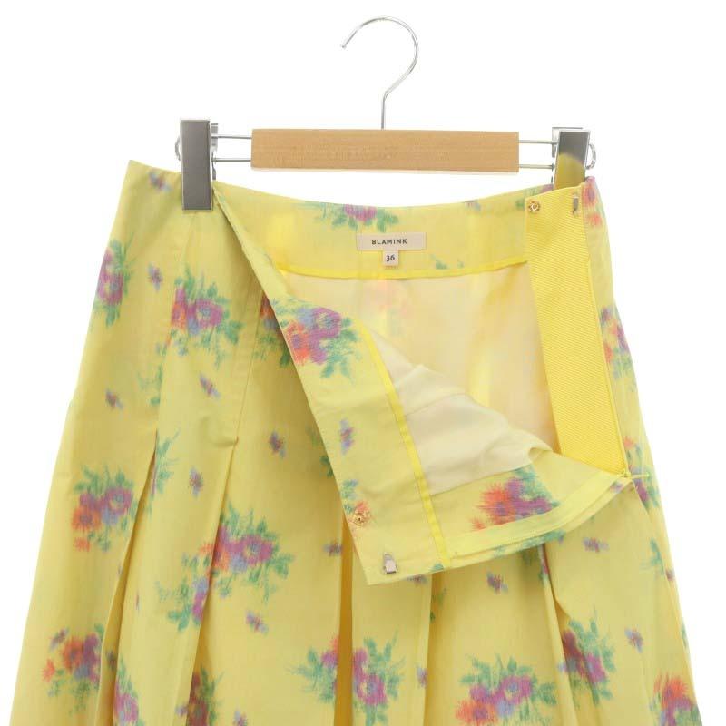 BLAMINK♡イエロースカート ブラミンク BLAMINK フラワープリントタックスカート ロング