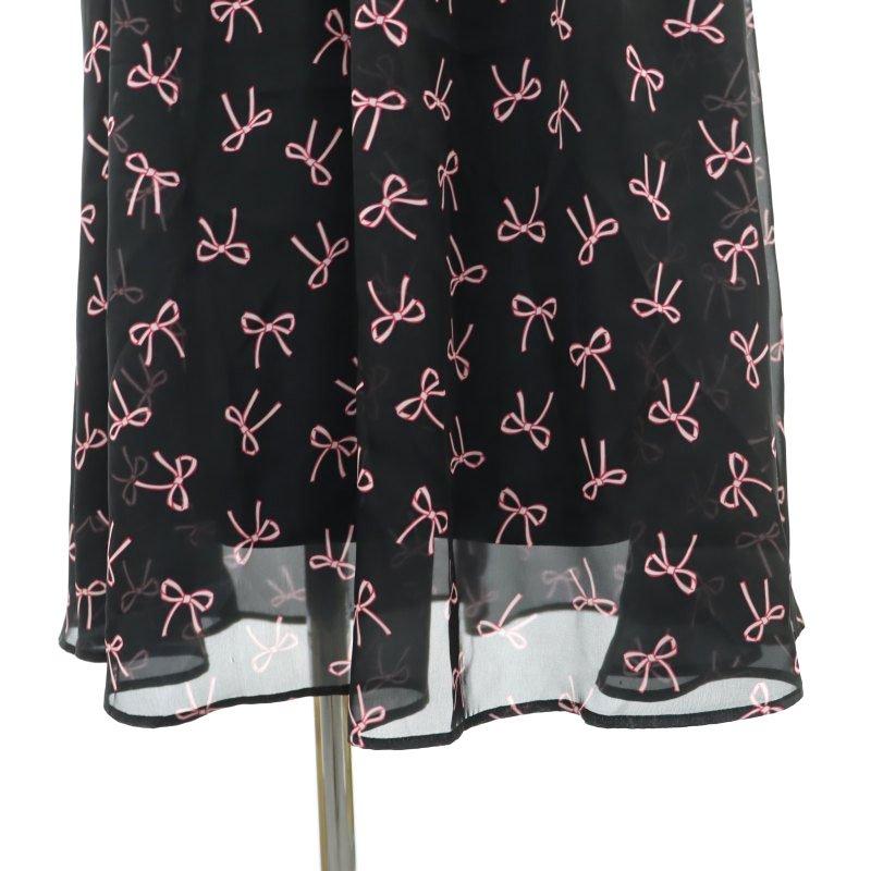 アナイ ANAYI 24SS リボンプリントワンピース ロング 長袖 36 黒