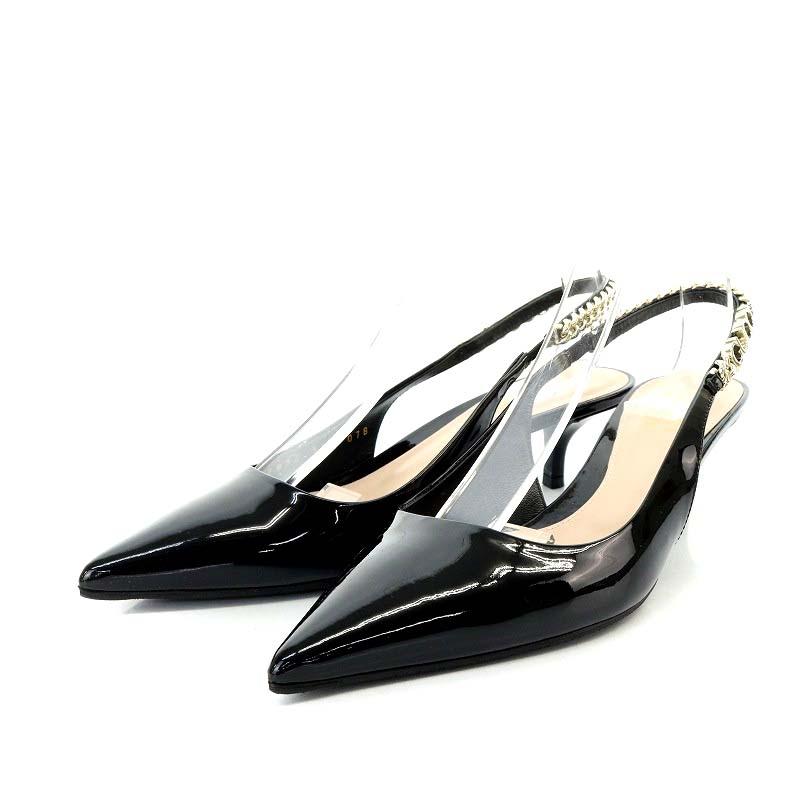 GUCCI★グッチ レザーポインテッドトゥハイヒール パンプス 37(24cm) GUCCI 美品☆GUCCI グッチ 522697 クリスタルGロゴ スクエアトゥ