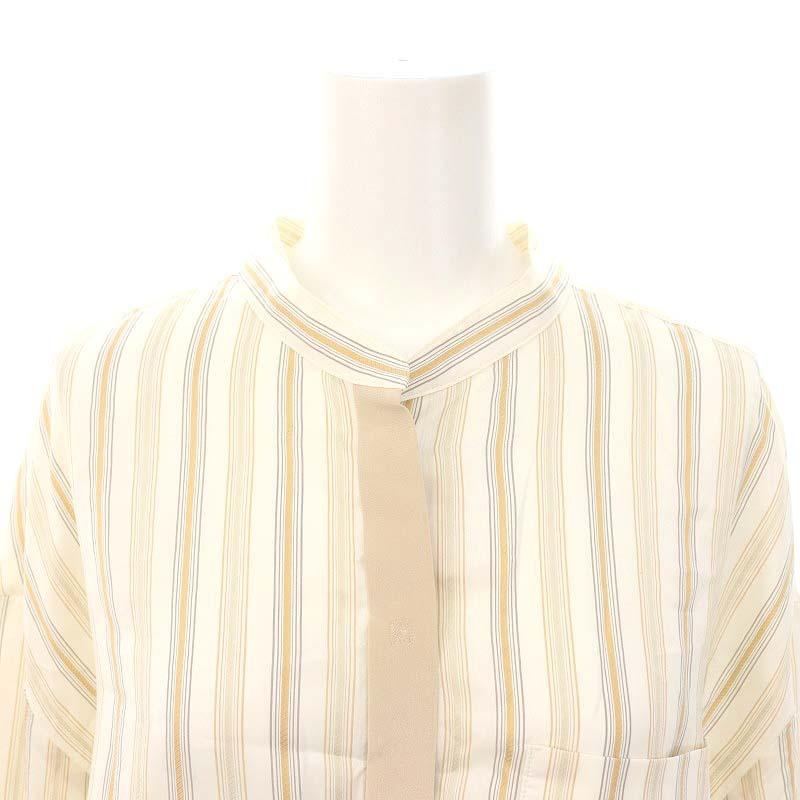エブール ebure シルクストライプバンドカラーシャツ ブラウス 長袖