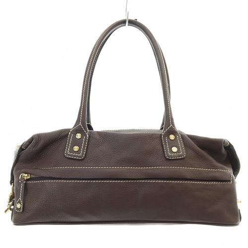 セリーヌ CELINE レザーボウリングバッグ ハンドバッグ ロゴ 茶色 