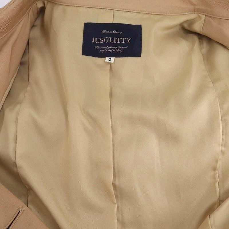 美品!! JUSGLITTY バックプリーツフーディーコート ロング ベージュ ジャスグリッティー JUSGLITTY バックプリーツトレンチコート ロング 0