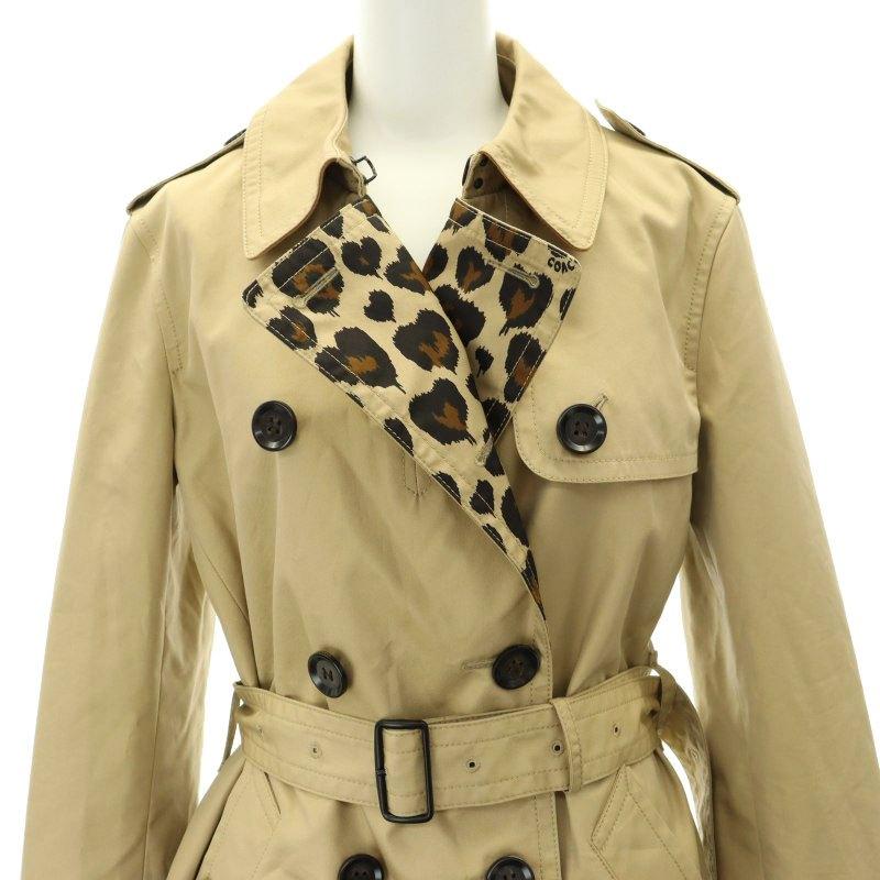 美品 COACH コーチ F33868 ベルト付 トレンチコート ベージュ S 極美品☆COACH コーチ F33868 ベルト付 裏地シグネチャー レオパード柄
