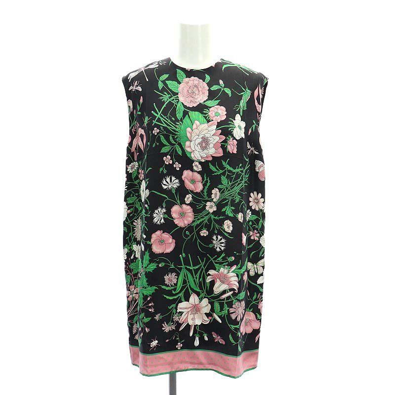 未使用品 グッチ GUCCI シルクフラワーノースリーブワンピース ミニ 36  