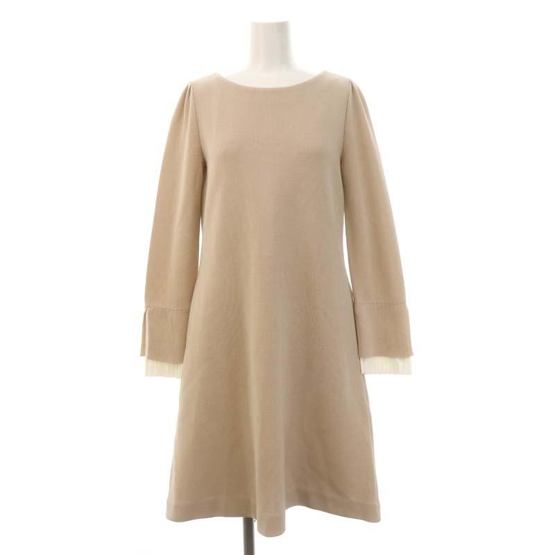 フォクシー FOXEY 袖口プリーツ 長袖 ニットワンピース 膝丈 38  