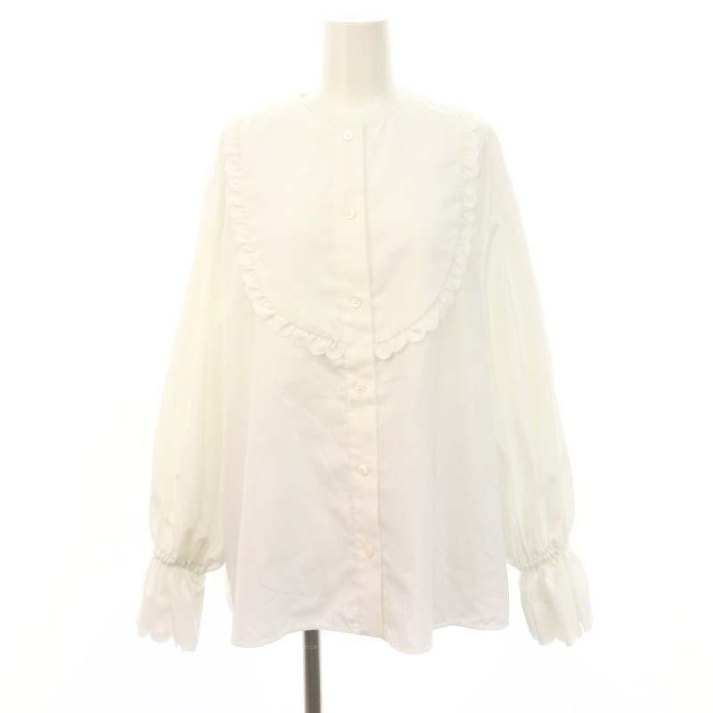 ヨリ 22AW スカラップカットワークブラウス ノーカラー 長袖 F