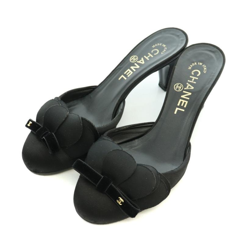 シャネル チェーン ロゴ サンダル ミュール ブラック 37.5 CHANEL