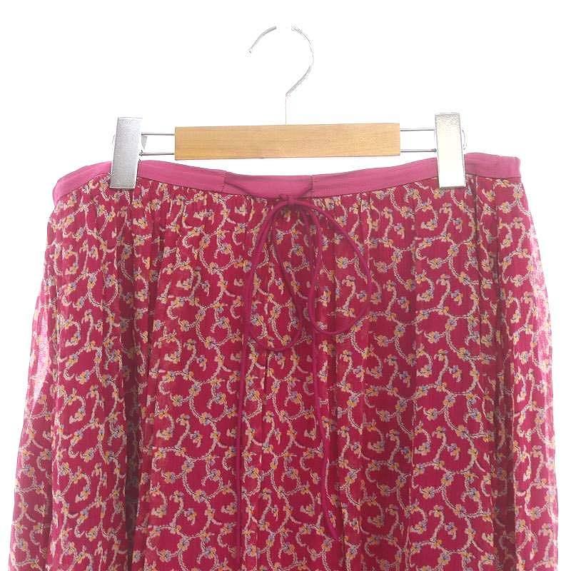 ドゥロワー Drawer フラワープリントギャザースカート ロング シルク混  