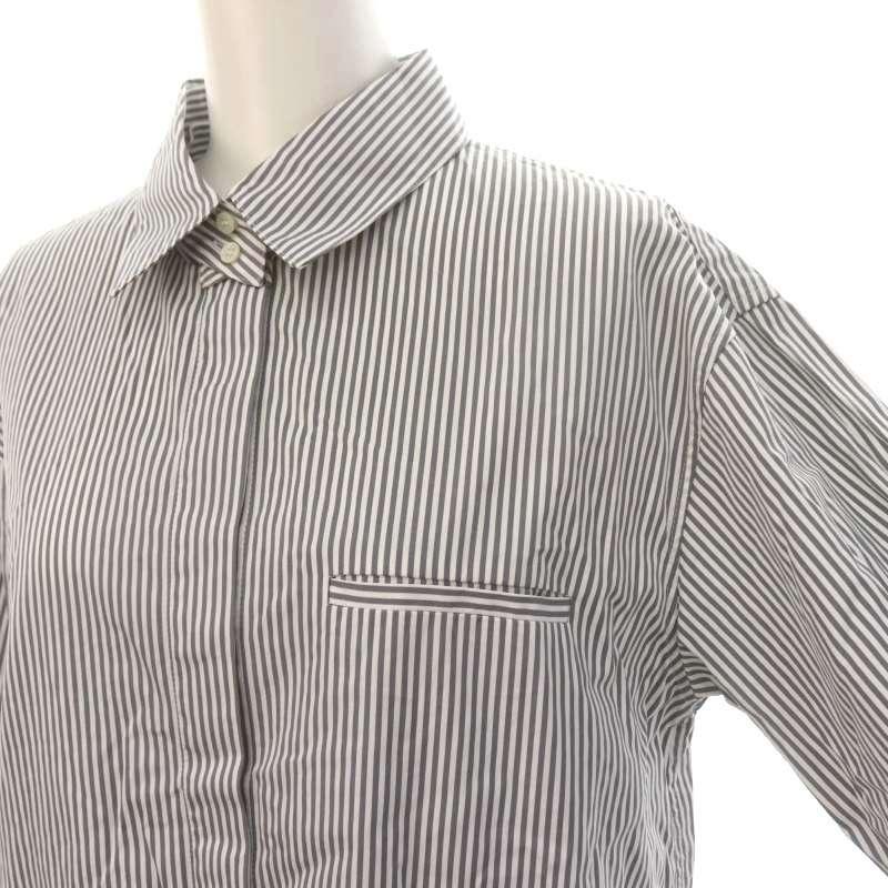 美品⁑エブール　2way ローガンコットンストライプシャツブラウス　グレー　38 エブール ebure ローガンコットンストライプシャツブラウス 長袖