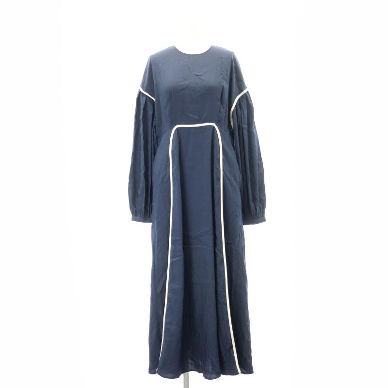 マノフ MANOF PIPING NARROW ONE PIECE ワンピース ロング 長袖 M 紺  