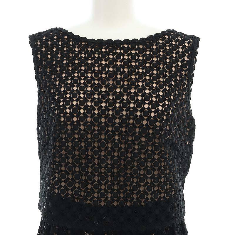 エポカ EPOCA 総レースレイヤードワンピース 膝丈 ノースリーブ 38 黒  