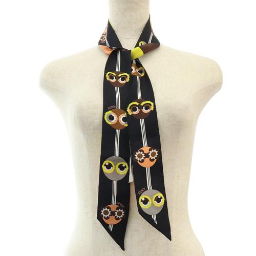 フェンディ FENDI ラッピー モンスター リボンスカーフ 総柄 黒  