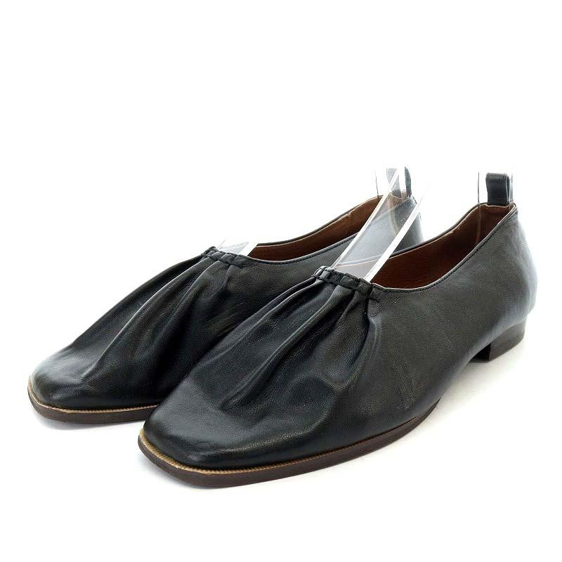 ローレン louren エコレザー ギャザーシューズ パンプス ローヒール 