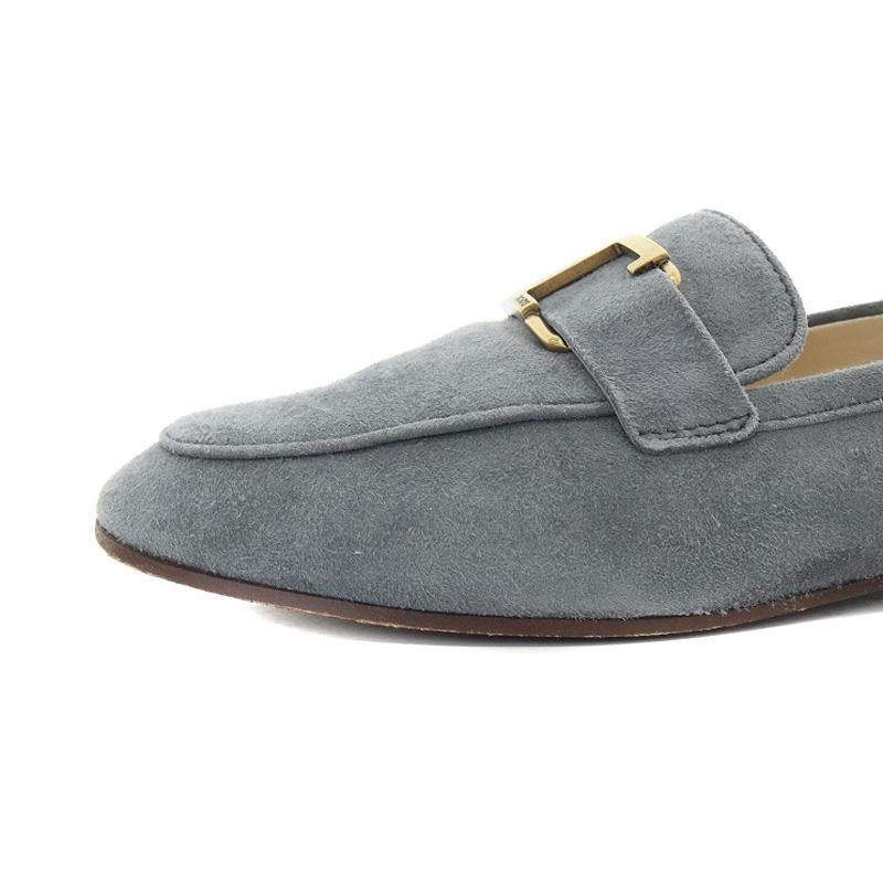 美品☆ TOD'S トッズ ドライビングシューズ スエード グレー 38 1/2 トッズ TOD'S Tタイムレス ローファー スエード 35 22cm グレー