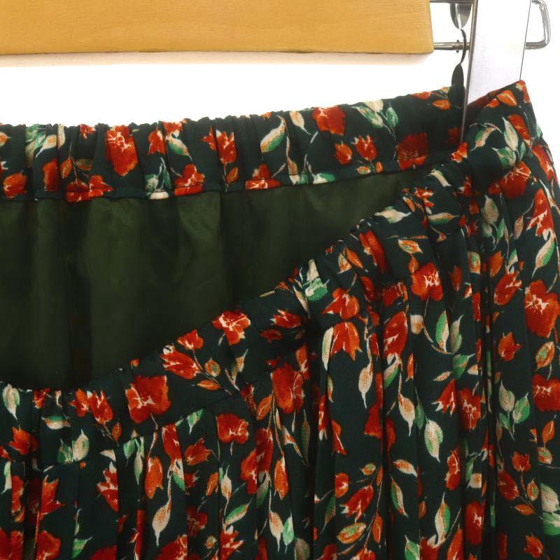 イエナ IENA ドットフラワープリーツスカート ロング フレア 36 モス  