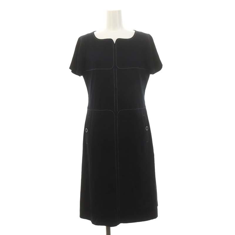 クレージュ courreges 配色ステッチワンピース 膝丈 半袖 38 紺  