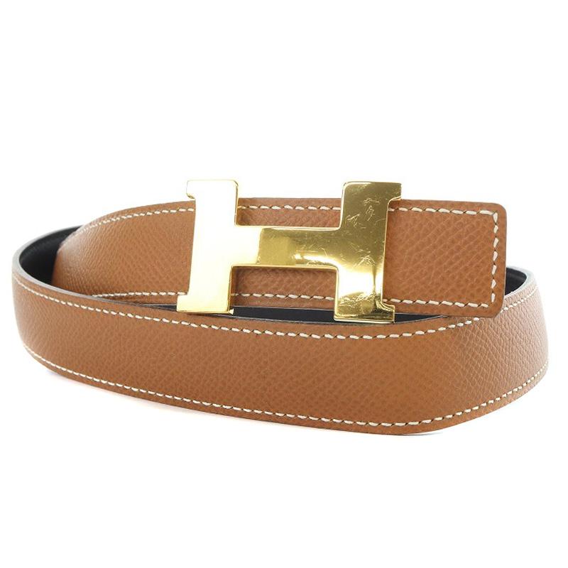 エルメス HERMES ミニコンスタンス Hバックル レザー ベルト 65 茶色 