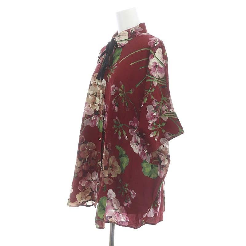 GUCCI グッチ シルクフラワードルマンブラウス シャツ 七分袖 前開き  