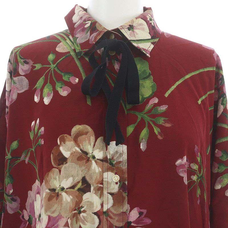 GUCCI グッチ シルクフラワードルマンブラウス シャツ 七分袖 前開き  