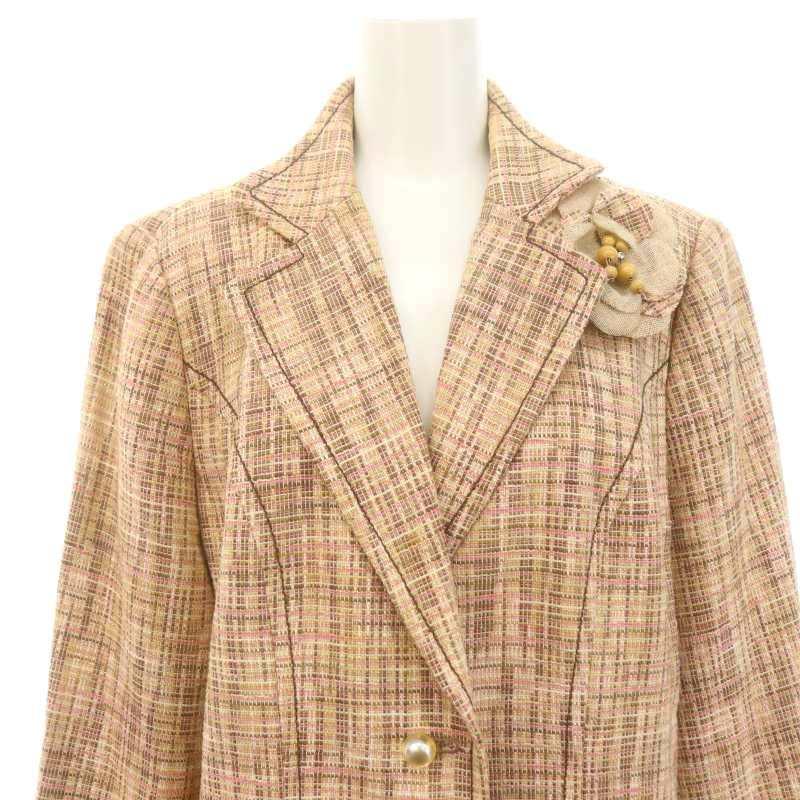 ロシャス ROCHAS コサージュ付き ツイードジャケット シングル 13  