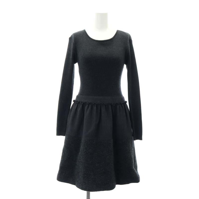 ルネ Rene ドッキングワンピース リブニット 切替 膝丈 長袖  