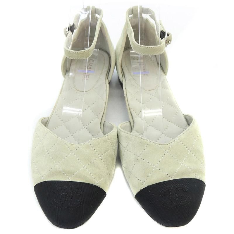 37★シャネル オープントゥー ミュール パンプス サンダル ヒール グレー 37☆シャネル オープントゥー ミュール パンプス サンダル