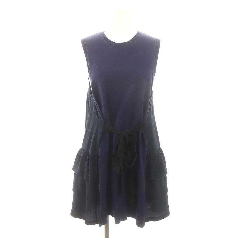 ミュウミュウ miumiu ニット 切替 ティアード ノースリーブ ワンピース  