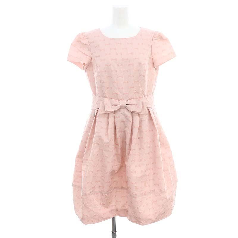 M'S GRACY リボン柄 ワンピース ひざ丈 半袖 タック 40サイズ エムズ