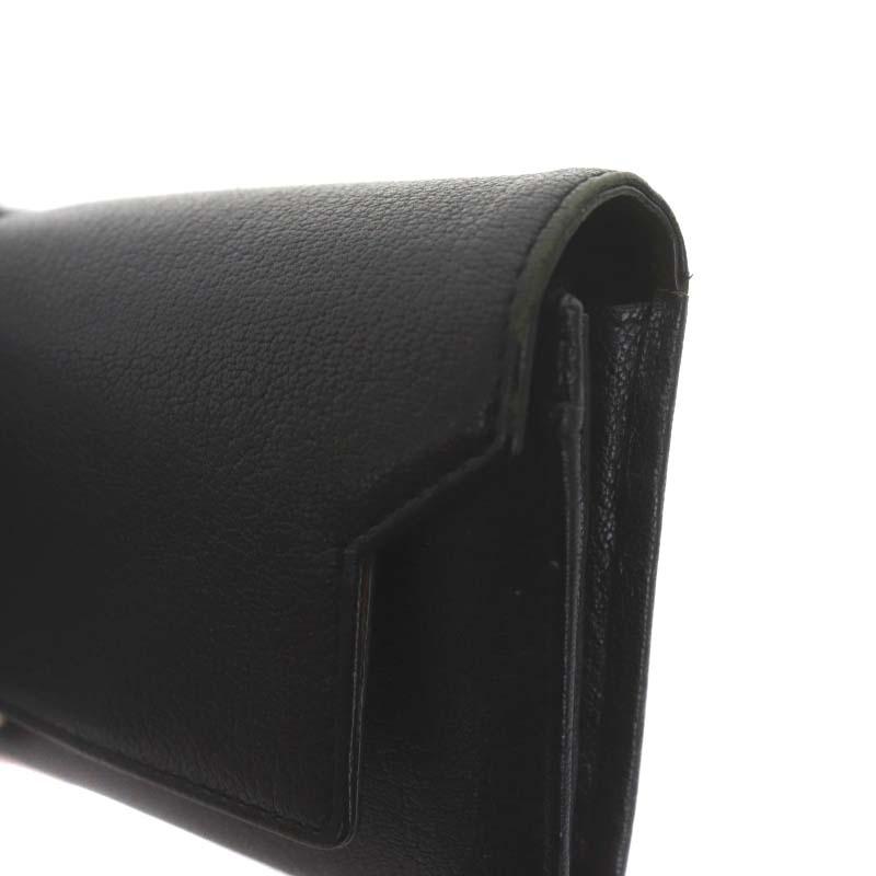 ANYA HINDMARCH 長財布 レザー リボンロゴ金具 パンチング 黒 ANYA HINDMARCH 長財布 レザー リボンロゴ金具 パンチング 黒