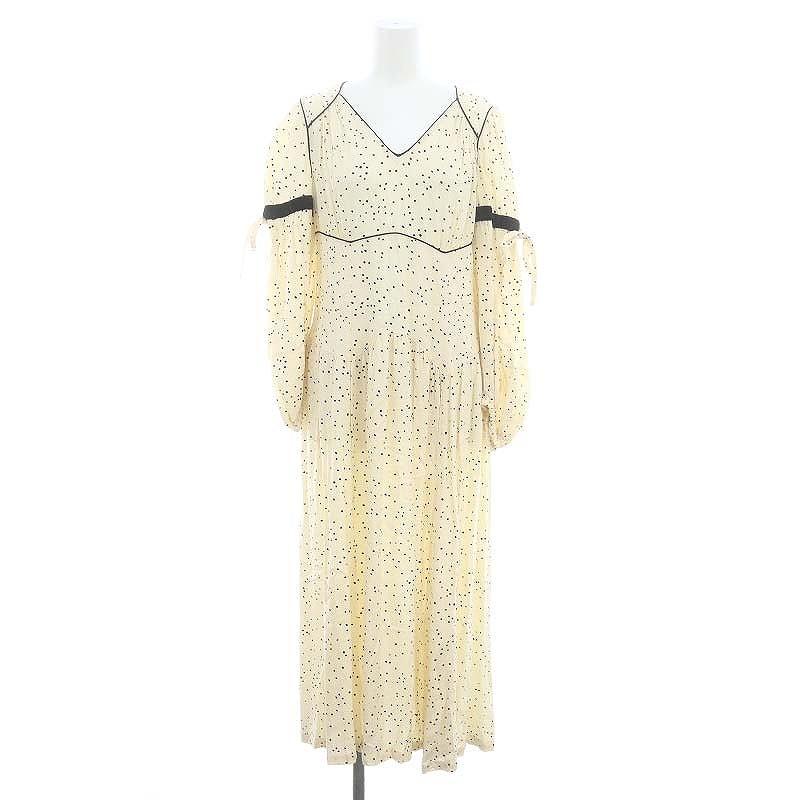 ヴェルニカ Velnica ドット ワンピース ロング 長袖 アイボリー 黒  