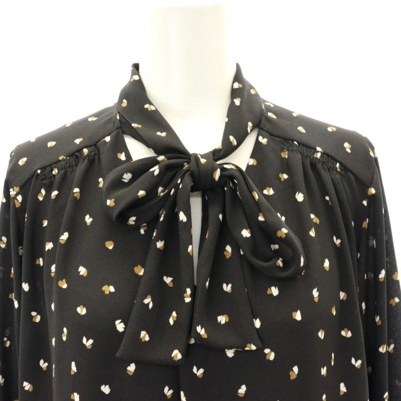 シップス SHIPS プリントボウタイブラウス 総柄 長袖 黒 ブラック  