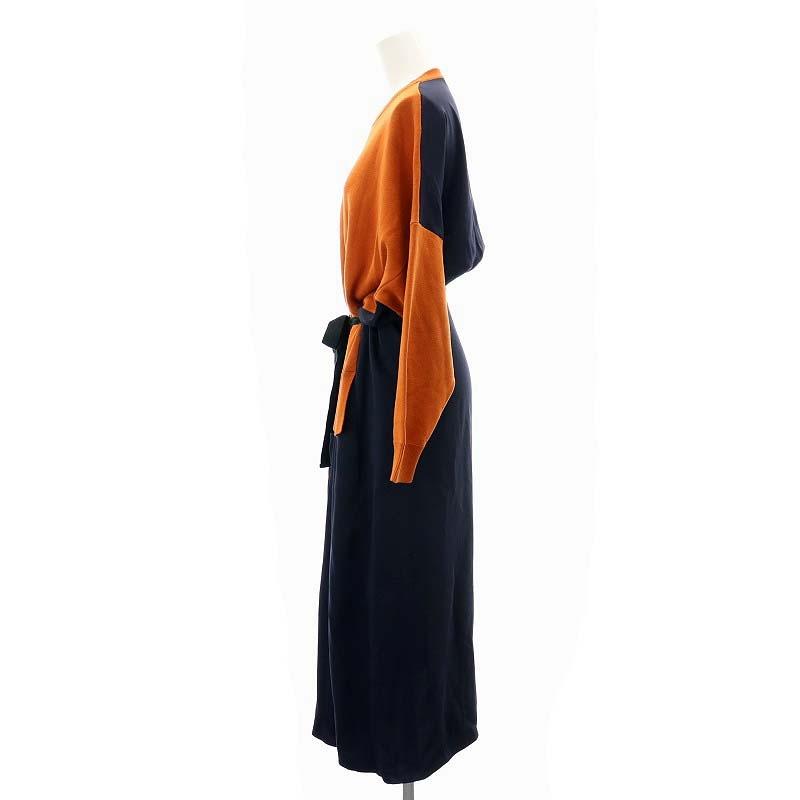 ENFOLDエンフォルド ダブルサテンチュニックブラウス ネイビー